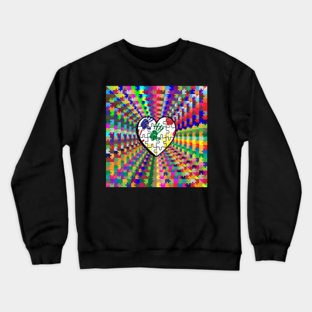 Autism Awareness & Support Puzzle Pieces, Heart Graphic Art Design face masks, Phone Cases, Apparel & Gifts Crewneck Sweatshirt by tamdevo1